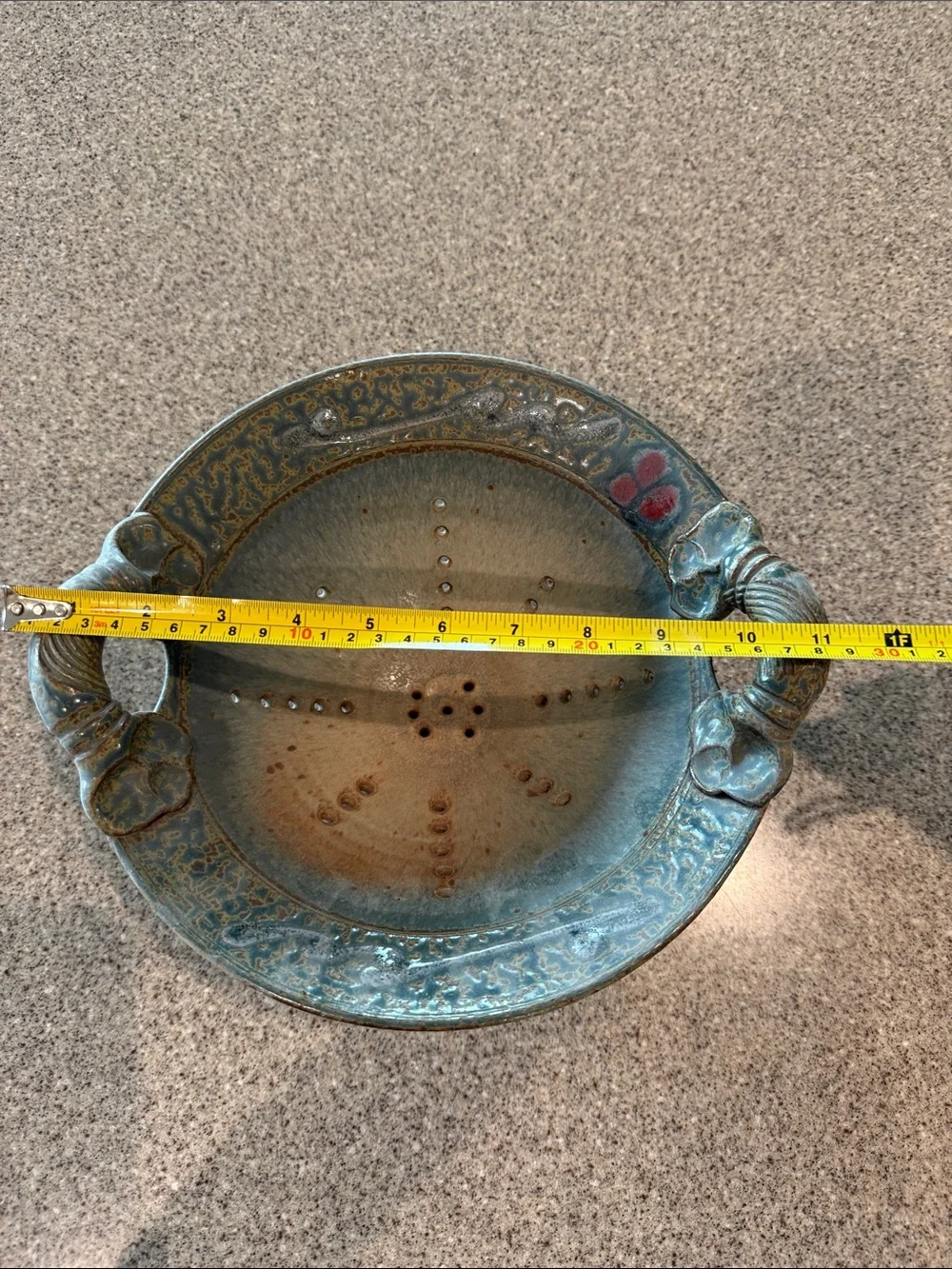 Artisan Turquoise Ceramic Decorative Stainer with Handles